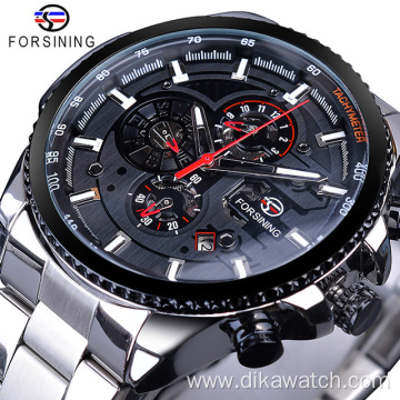 Top Brand Luxury Forsining Watch Three Dial Calendar Display Black Stainless Steel Men Automatic Wrist Watch Military Sport